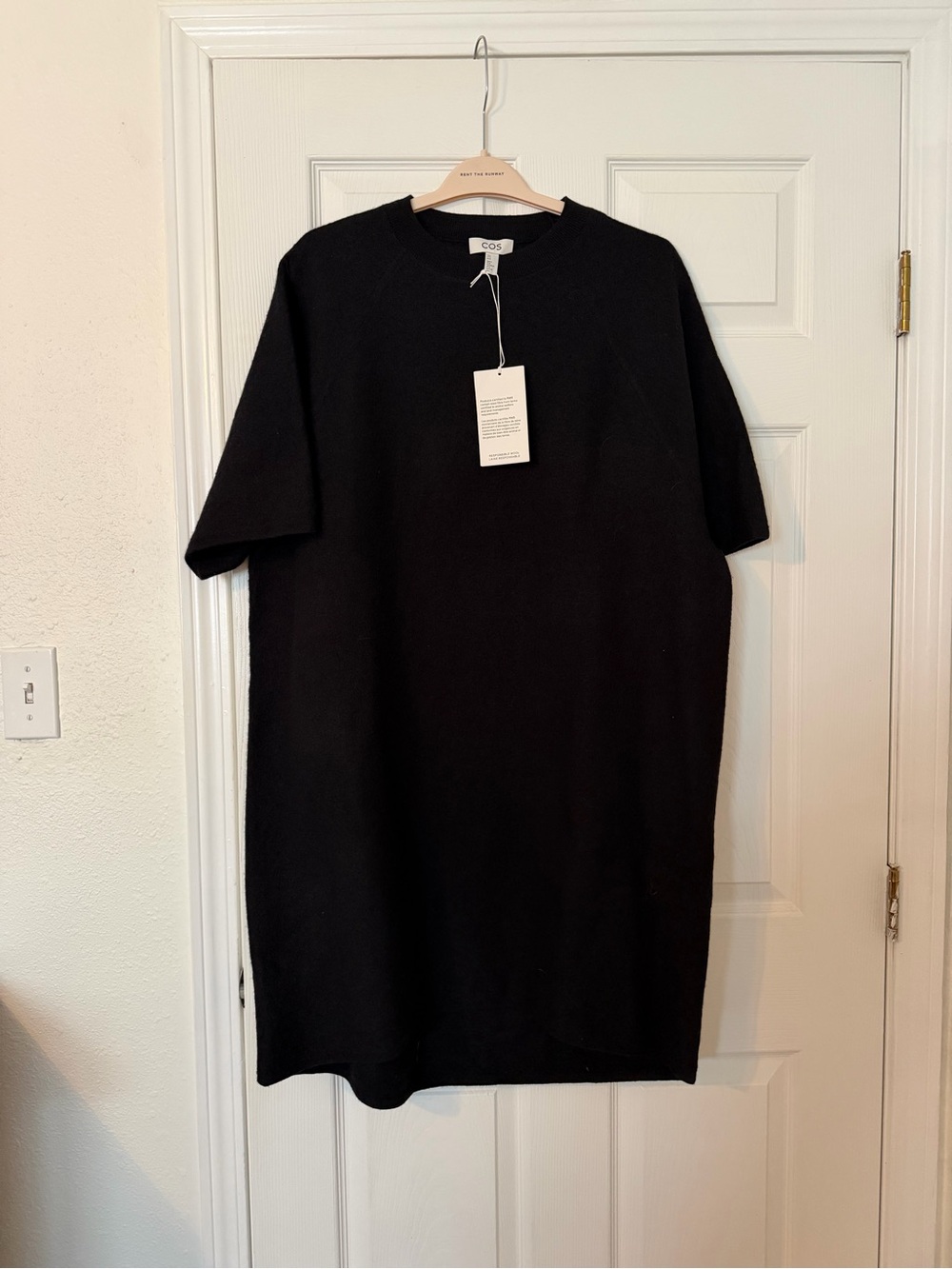 COS Black 100% Wool Short Sleeve Sweater Midi Dress Size Medium NWT
